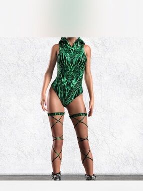 Candy Catz Electra Paradox Green Hooded Bodysuit with Leg Wraps
